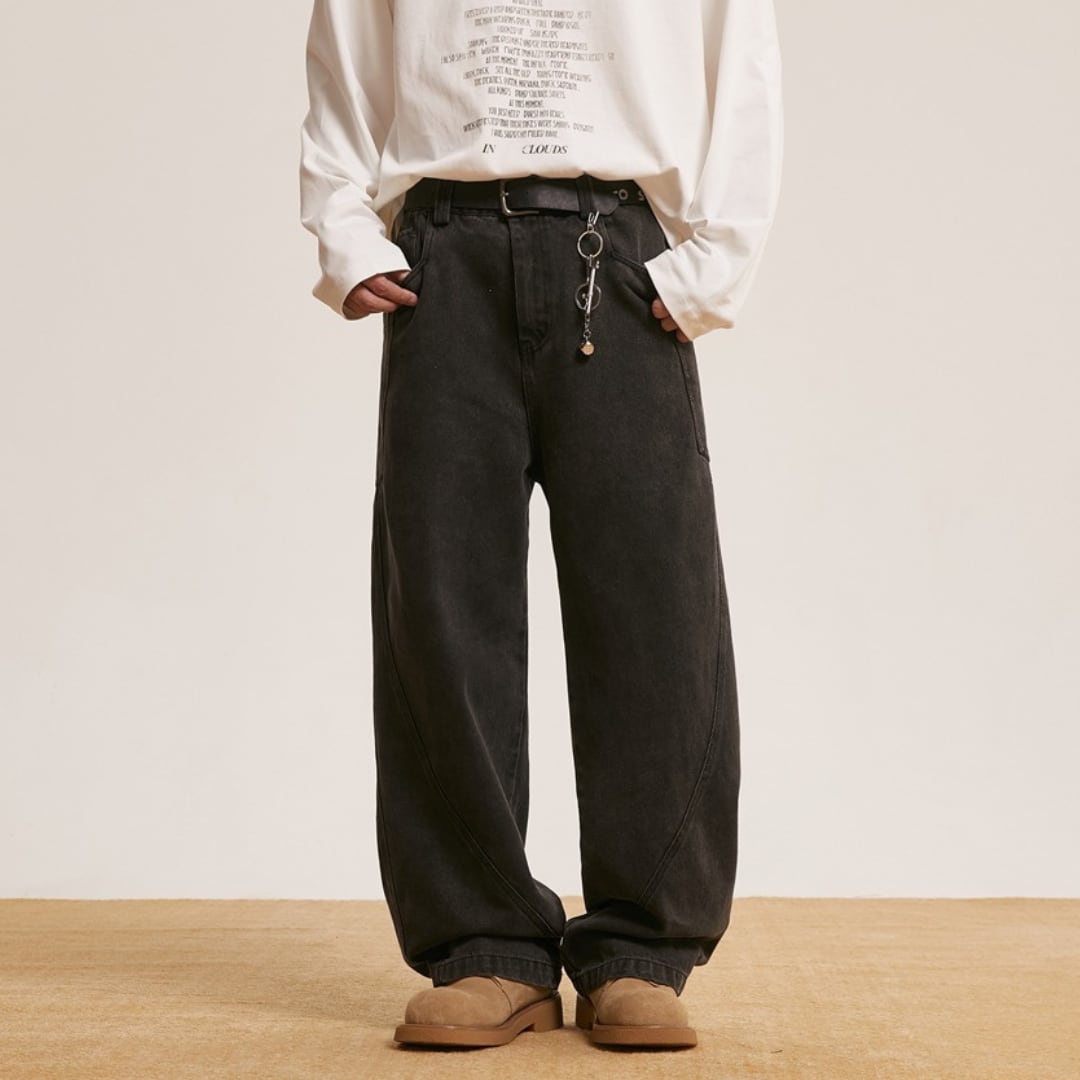 ブラックデニム ワイドストレートパンツ B622
