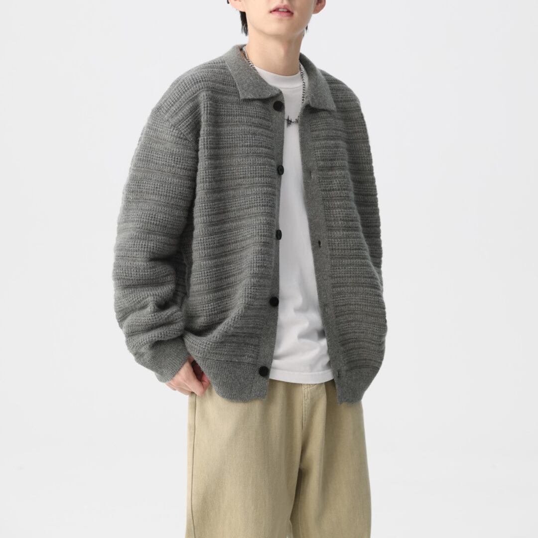 Jacquard knit shirt cardigan C040
