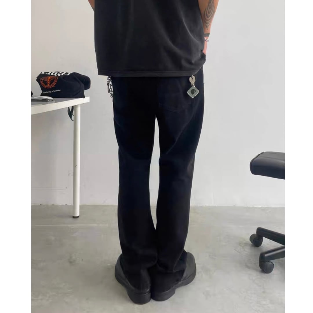 Black denim slim semi-flare pants C263