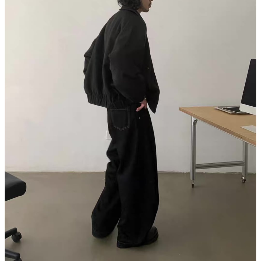 ブラックデニム ツイストワイド パンツ C262