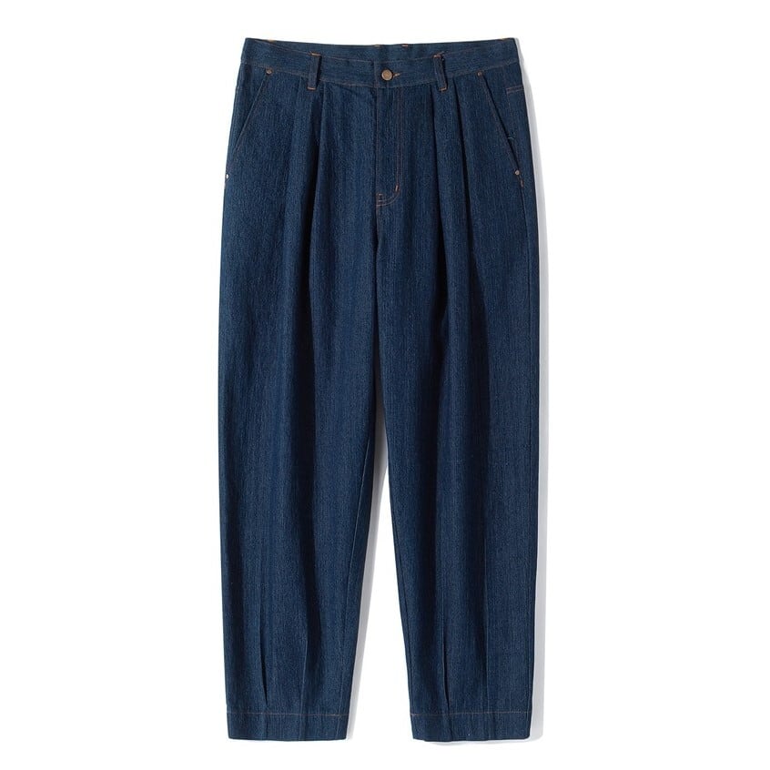 Drape tuck wide denim pants B326