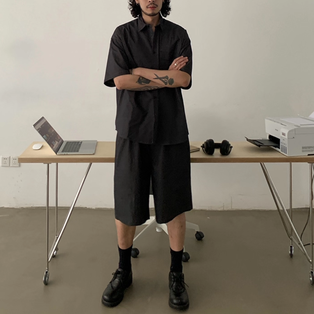 ストレッチツイル ウエストギャザー ワイド ショートパンツ N505