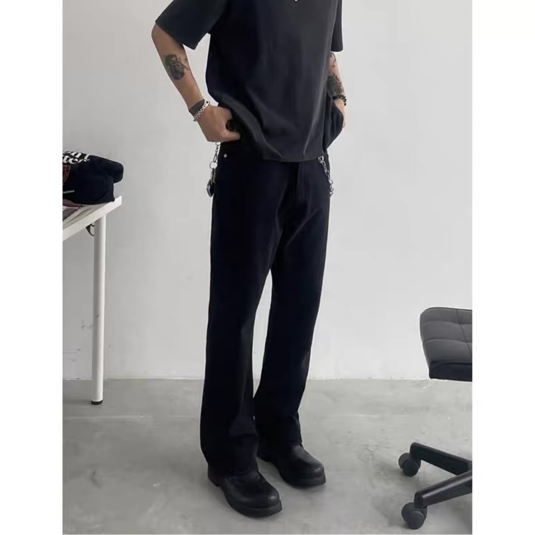 Black denim slim semi-flare pants C263