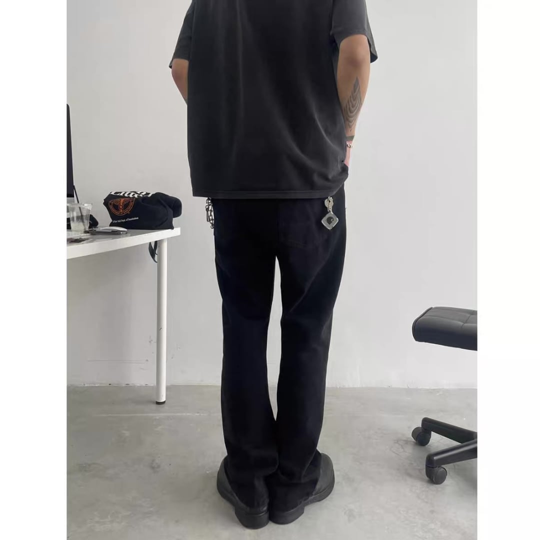 Black denim slim semi-flare pants C263