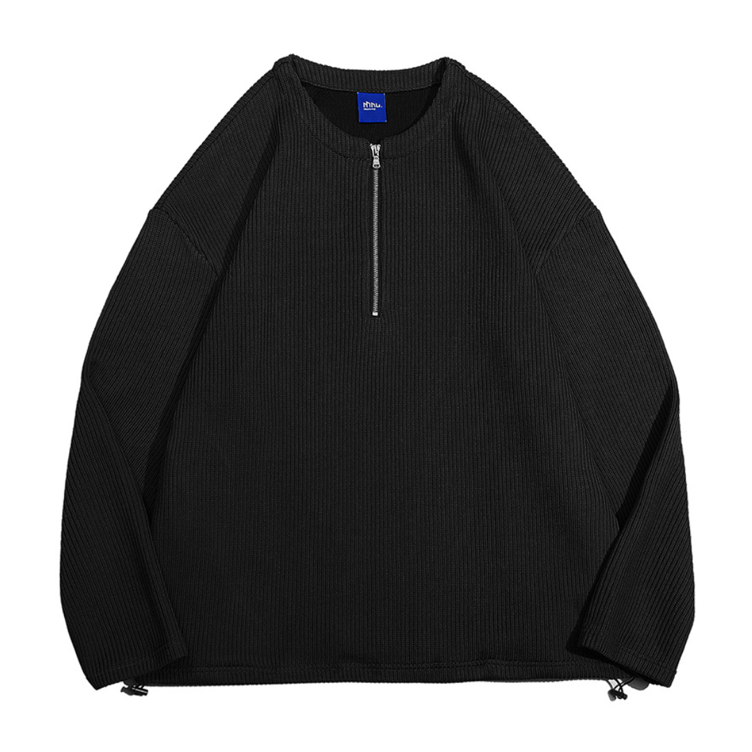 Rib knit half zip pullover N082