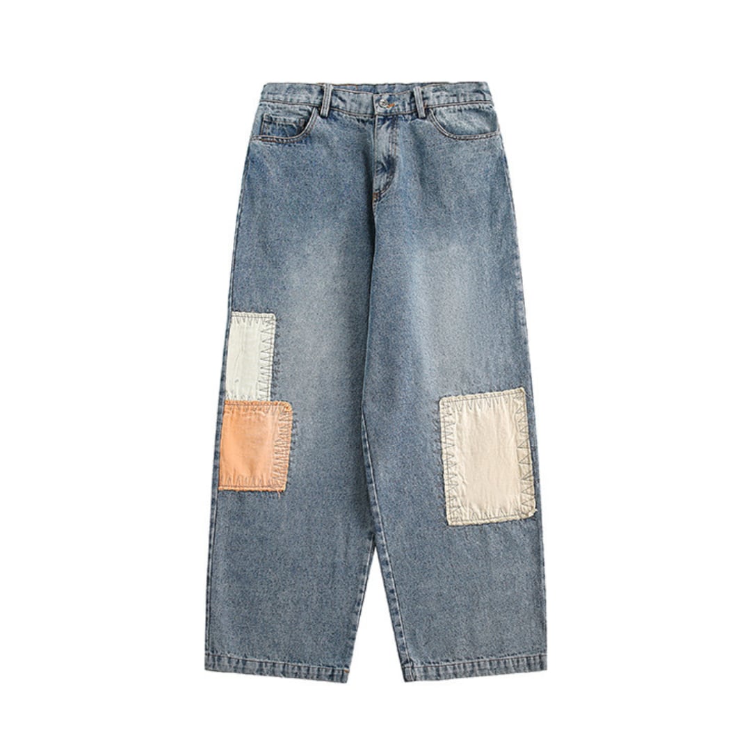 パッチワーク ブルーデニム ワイドパンツ C199