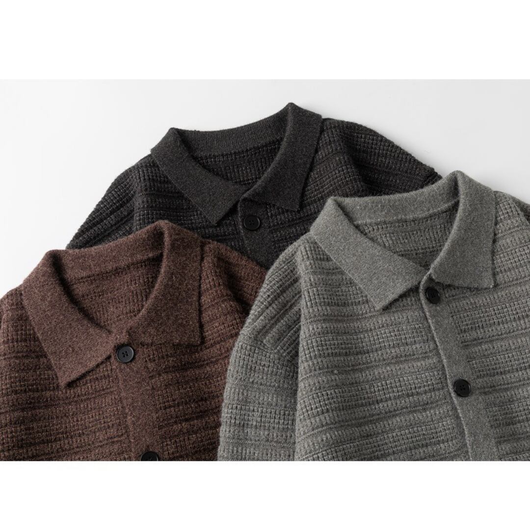 Jacquard knit shirt cardigan C040