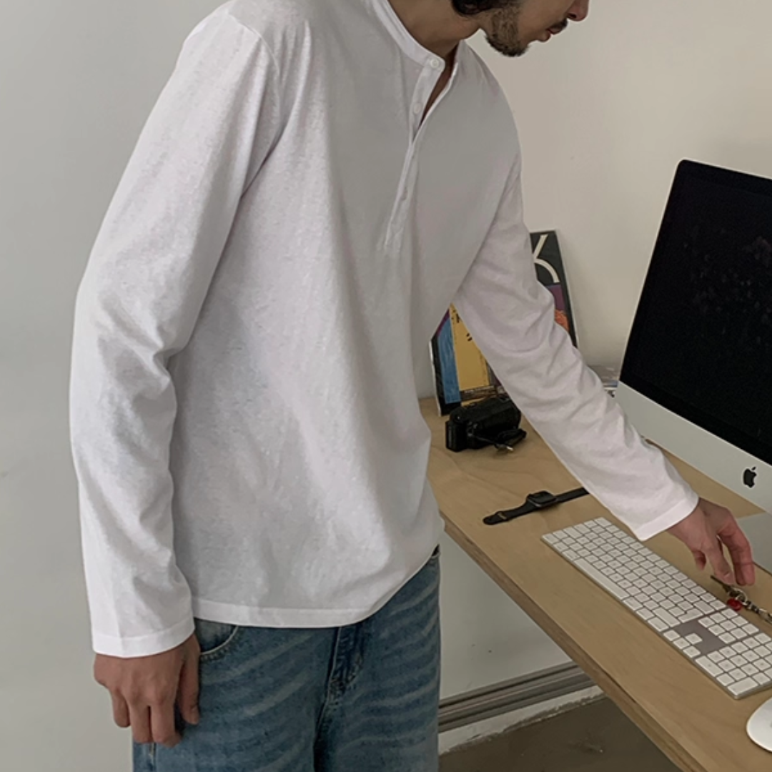 スラブコットン ヘンリーネック 長袖Tシャツ N658