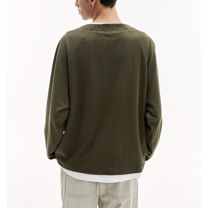 ワッフル ヘンリーネック 長袖Tシャツ B515