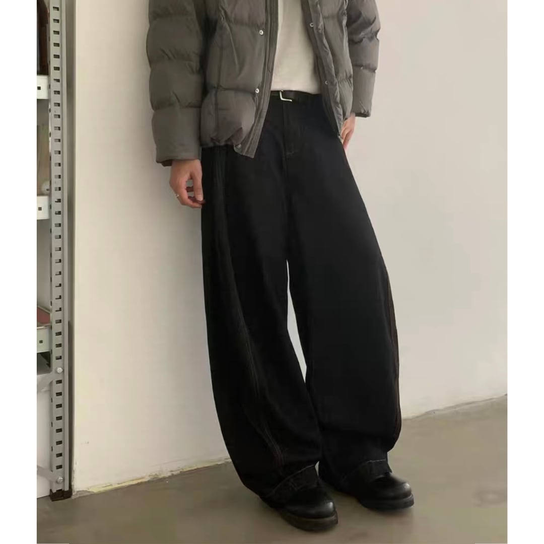 ブラックデニム ツイストワイド パンツ C262