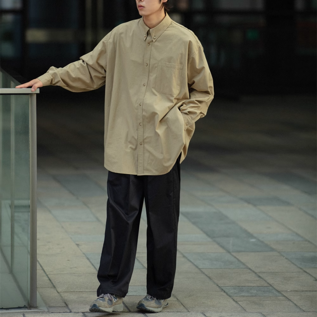 Oversized button-down long sleeve shirt A046
