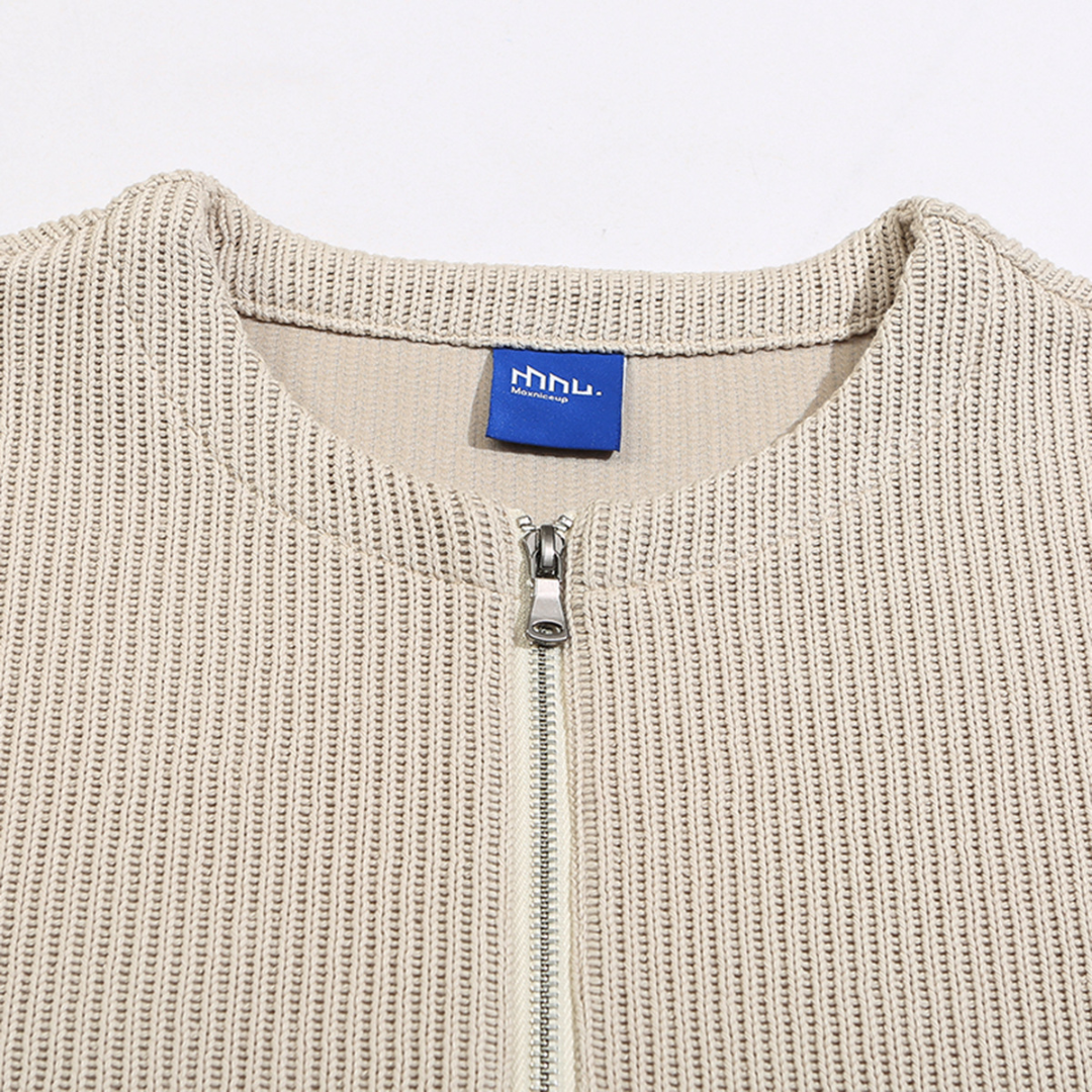 Rib knit half zip pullover N082
