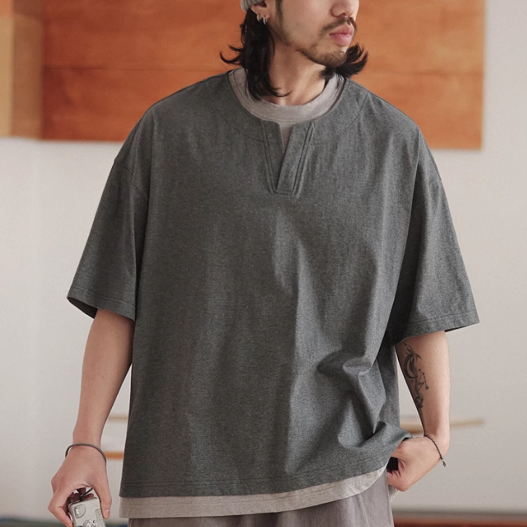 フェイクレイヤード スリットネック Tシャツ N267