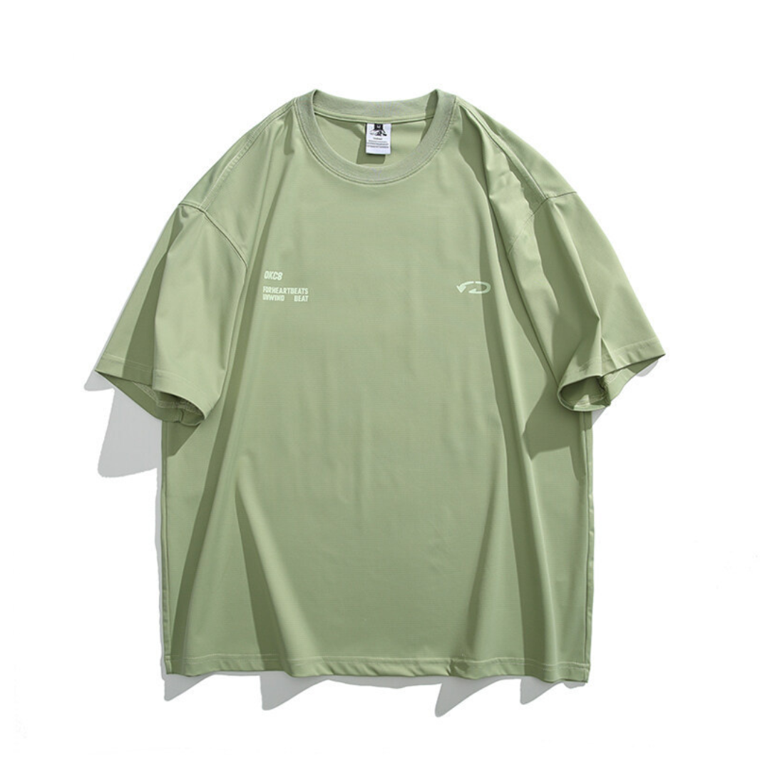 【OkC8】バックプリント ストレッチポリエステル Tシャツ N233
