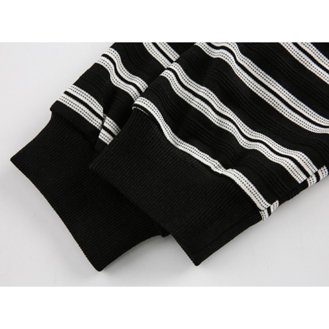 Multi-border Henley neck long sleeve T-shirt N176
