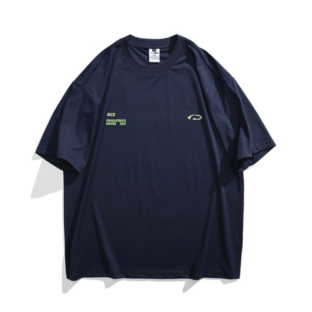 【OkC8】バックプリント ストレッチポリエステル Tシャツ N233