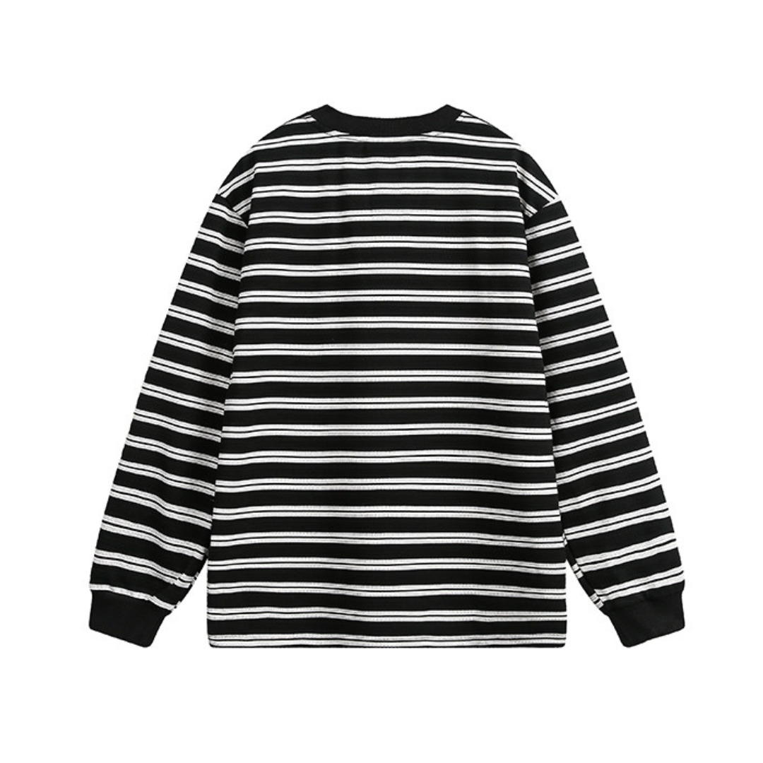 Multi-border Henley neck long sleeve T-shirt N176