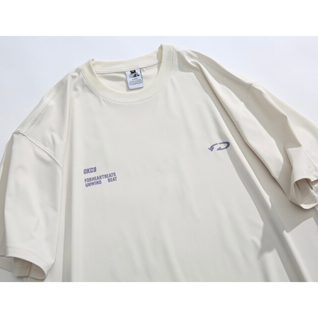 【OkC8】バックプリント ストレッチポリエステル Tシャツ N233