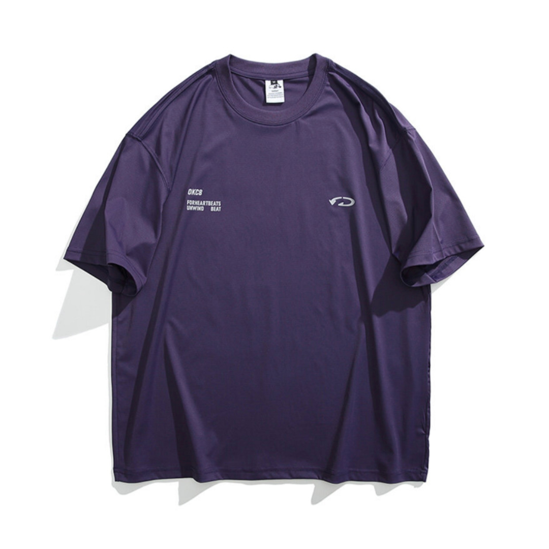 【OkC8】バックプリント ストレッチポリエステル Tシャツ N233