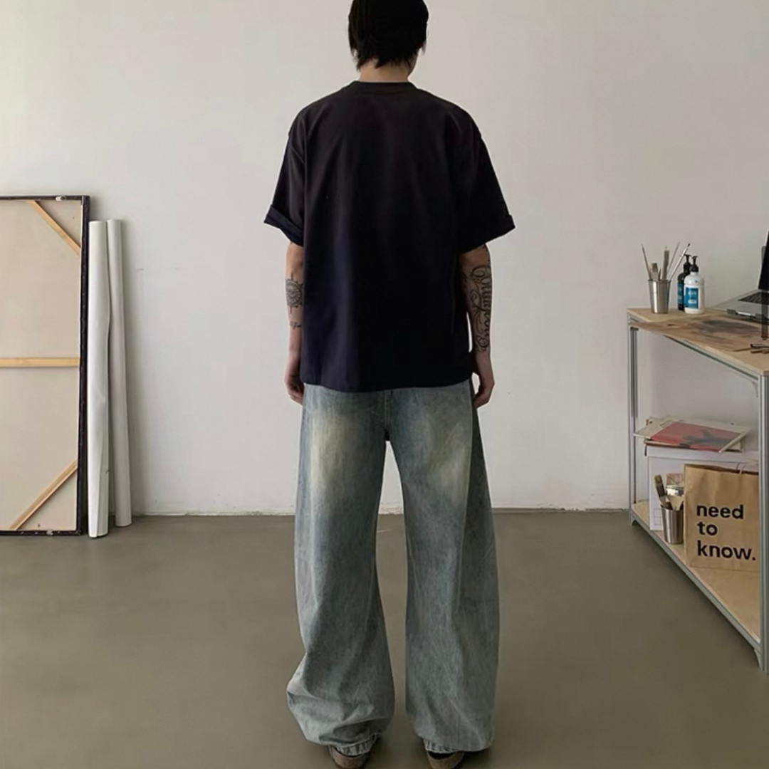 ハードウォッシュ パッチポケット バレルデニムパンツ N646