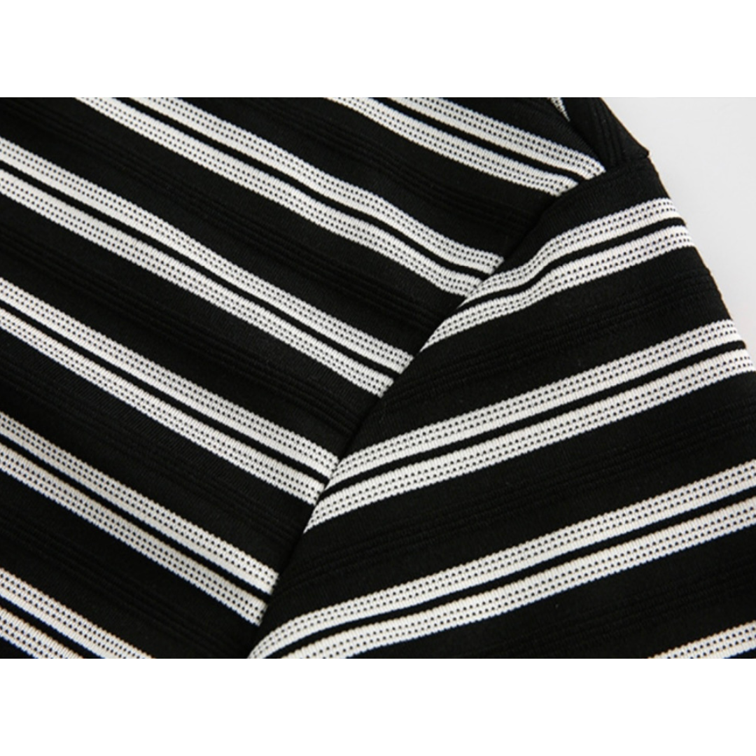 Multi-border Henley neck long sleeve T-shirt N176