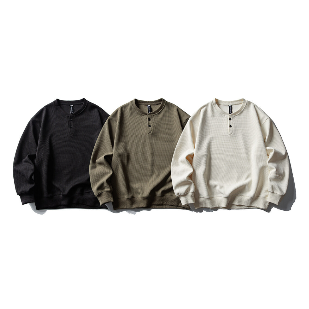 ストレッチポリ ワッフル ヘンリーネック 長袖Tシャツ N556