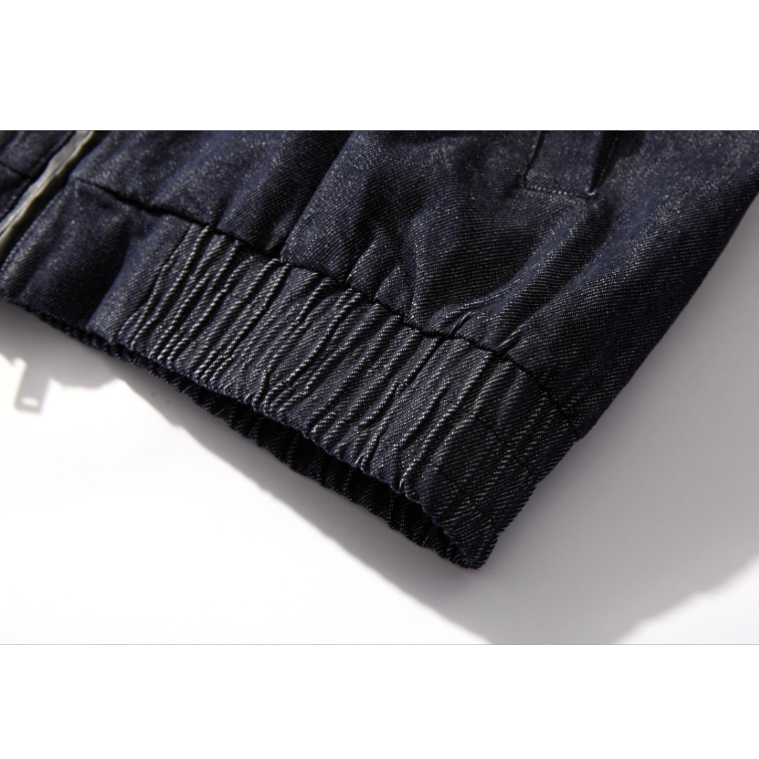 PUレザーカラー デニム ジップアップジャケット N1064