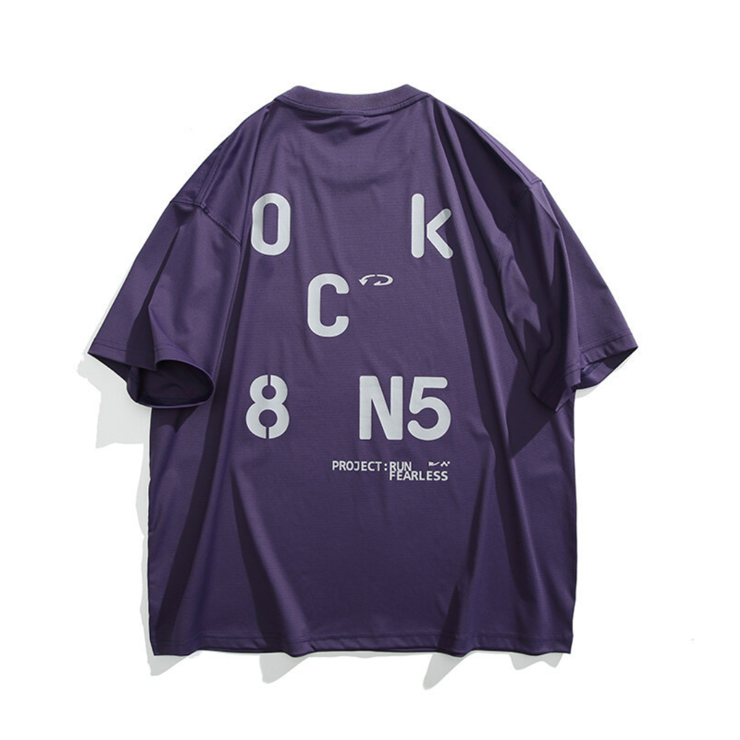 【OkC8】バックプリント ストレッチポリエステル Tシャツ N233