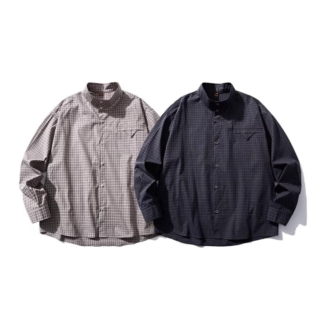ミニマルチェック スタンドカラーシャツ N1145