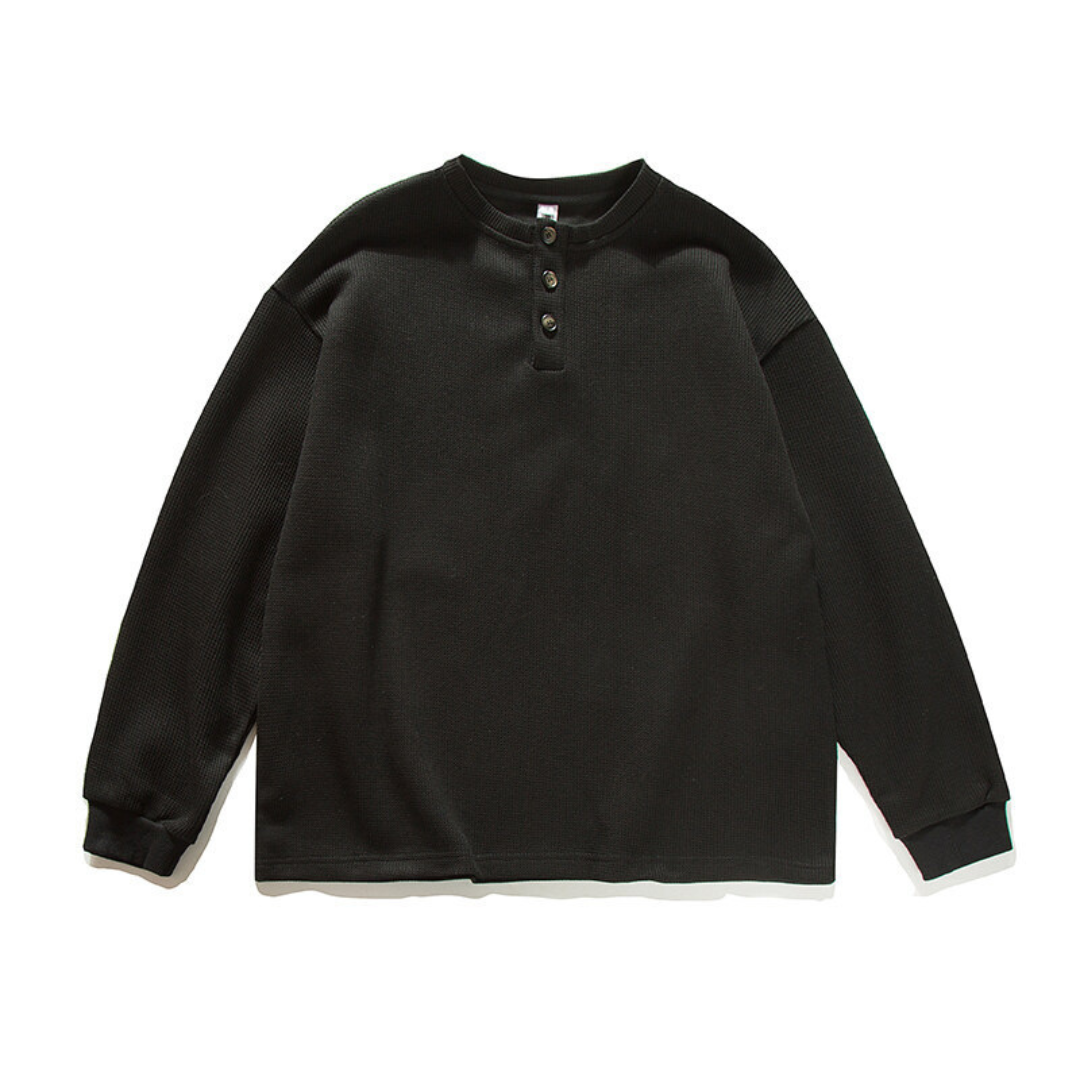 ポリコットン ワッフル ヘンリーネック長袖Tシャツ N609