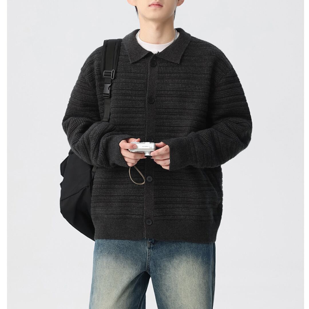 Jacquard knit shirt cardigan C040