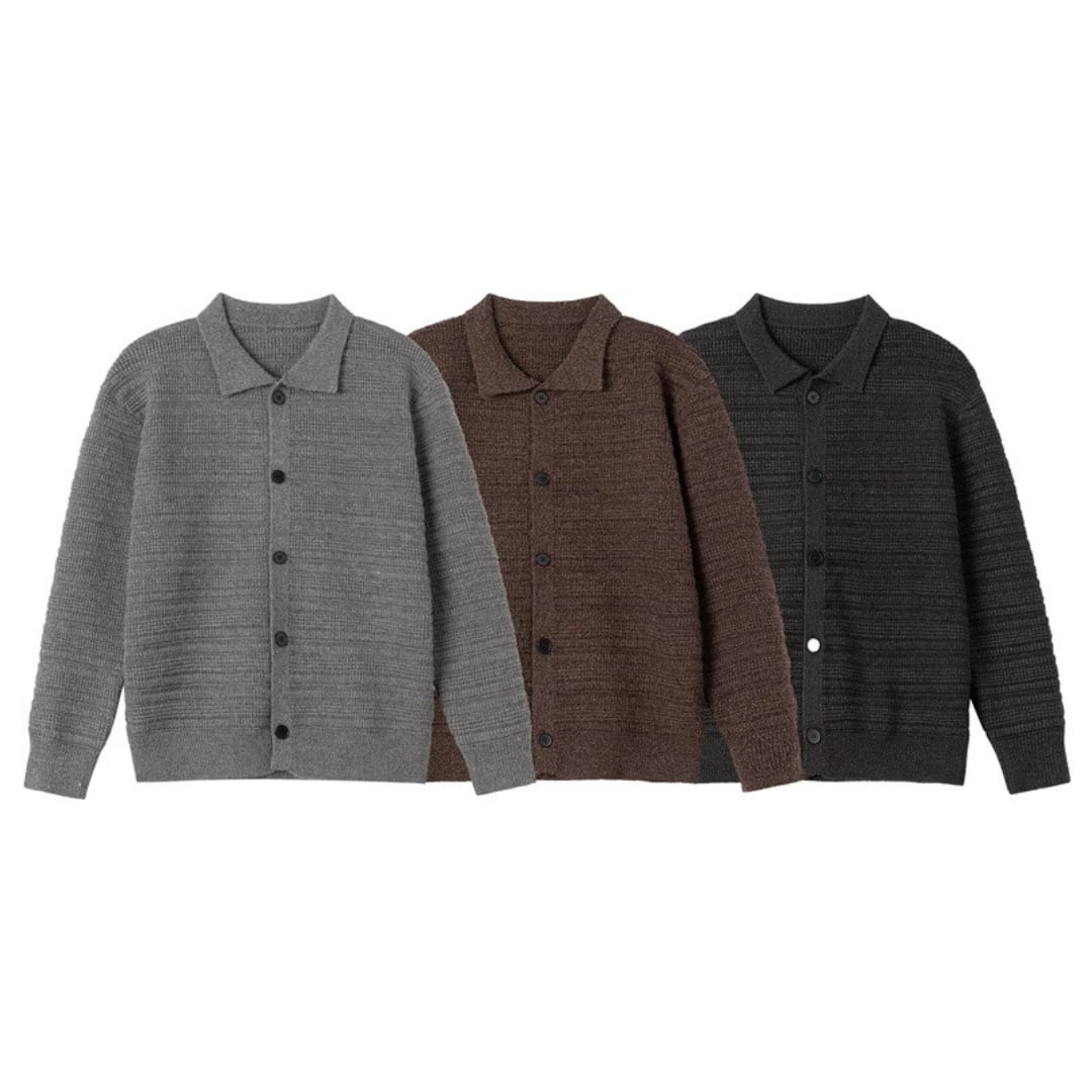 Jacquard knit shirt cardigan C040