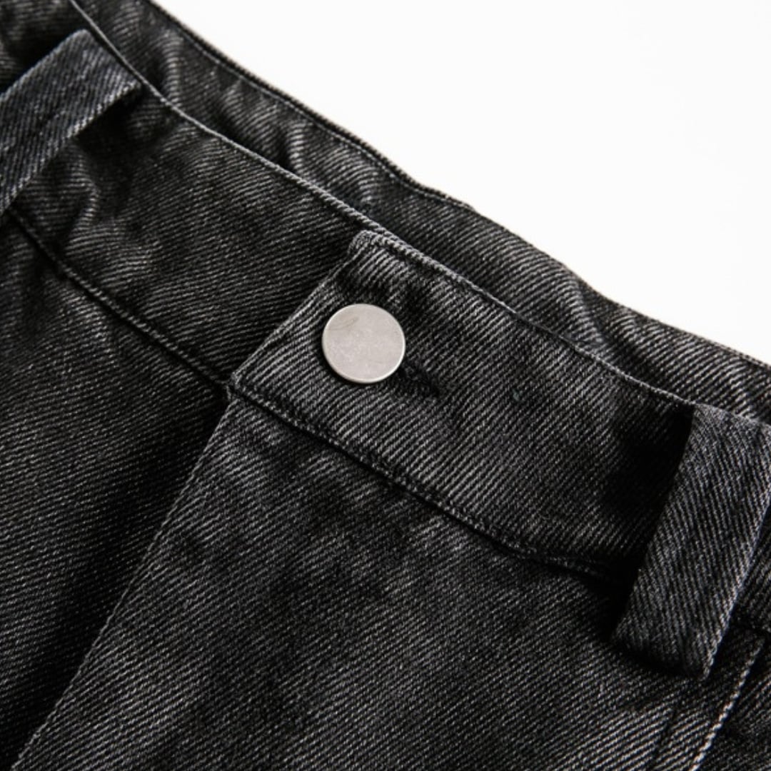 ブラックデニム ワイドストレートパンツ B622