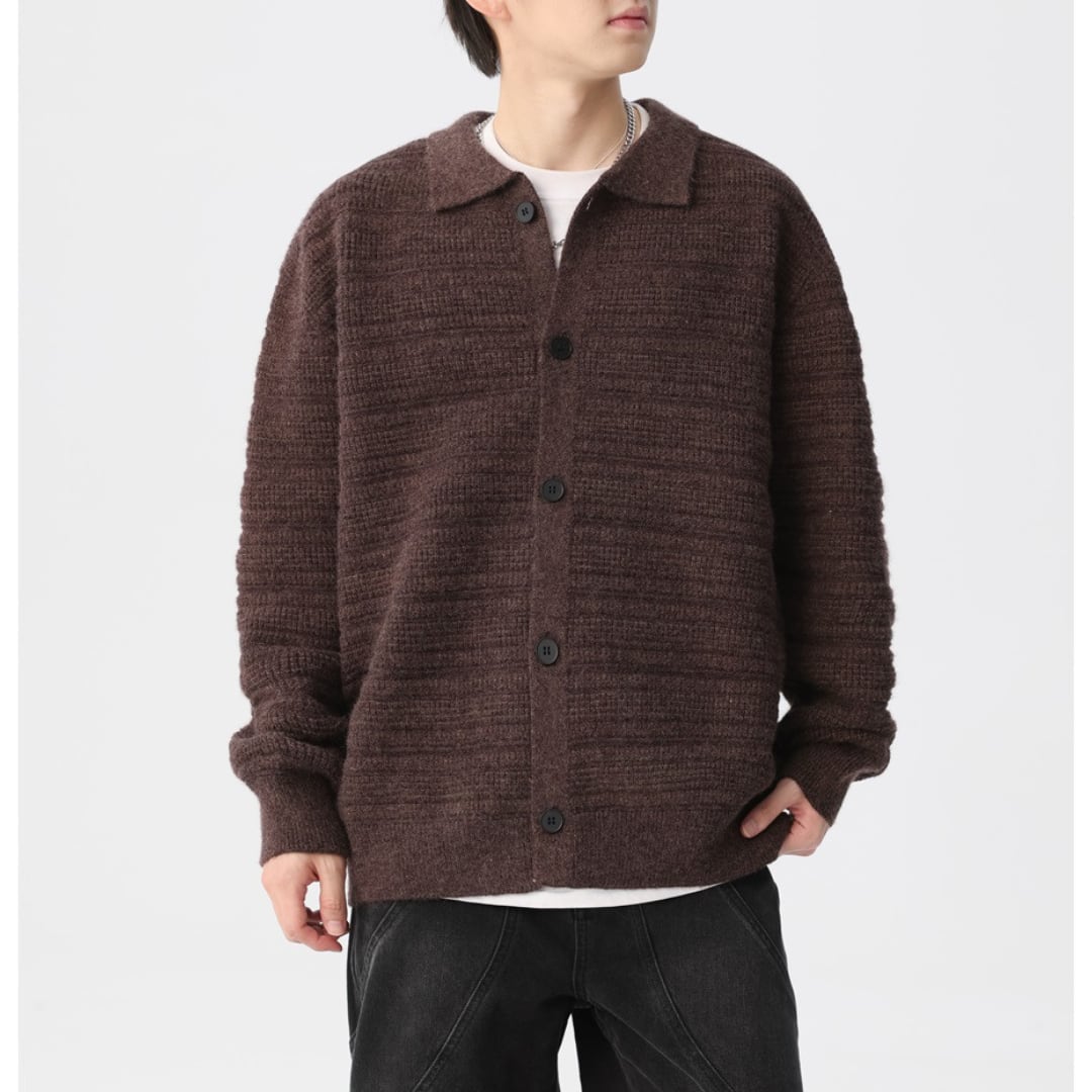 Jacquard knit shirt cardigan C040