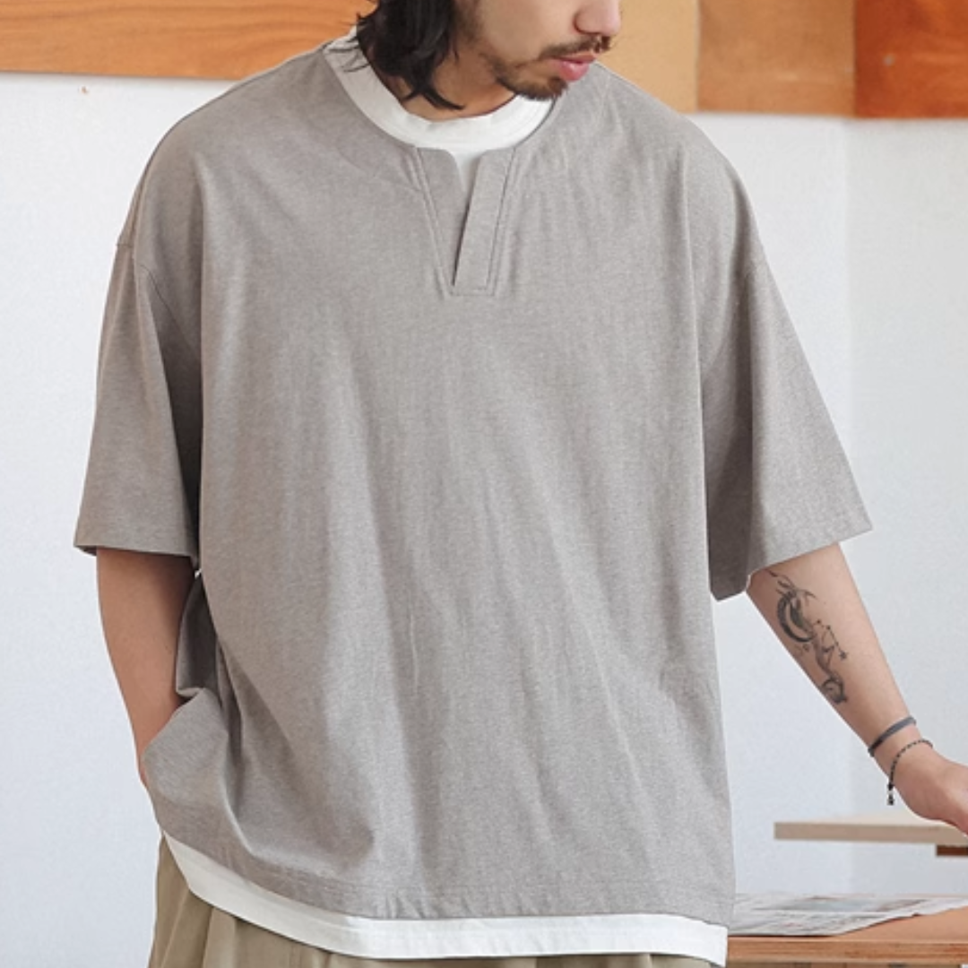 フェイクレイヤード スリットネック Tシャツ N267