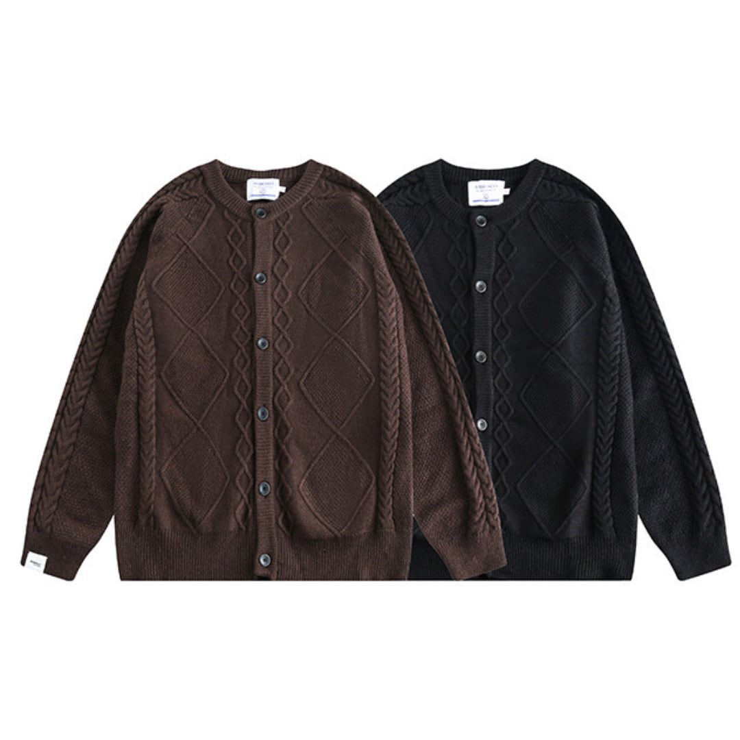 Cable knit crew cardigan B921