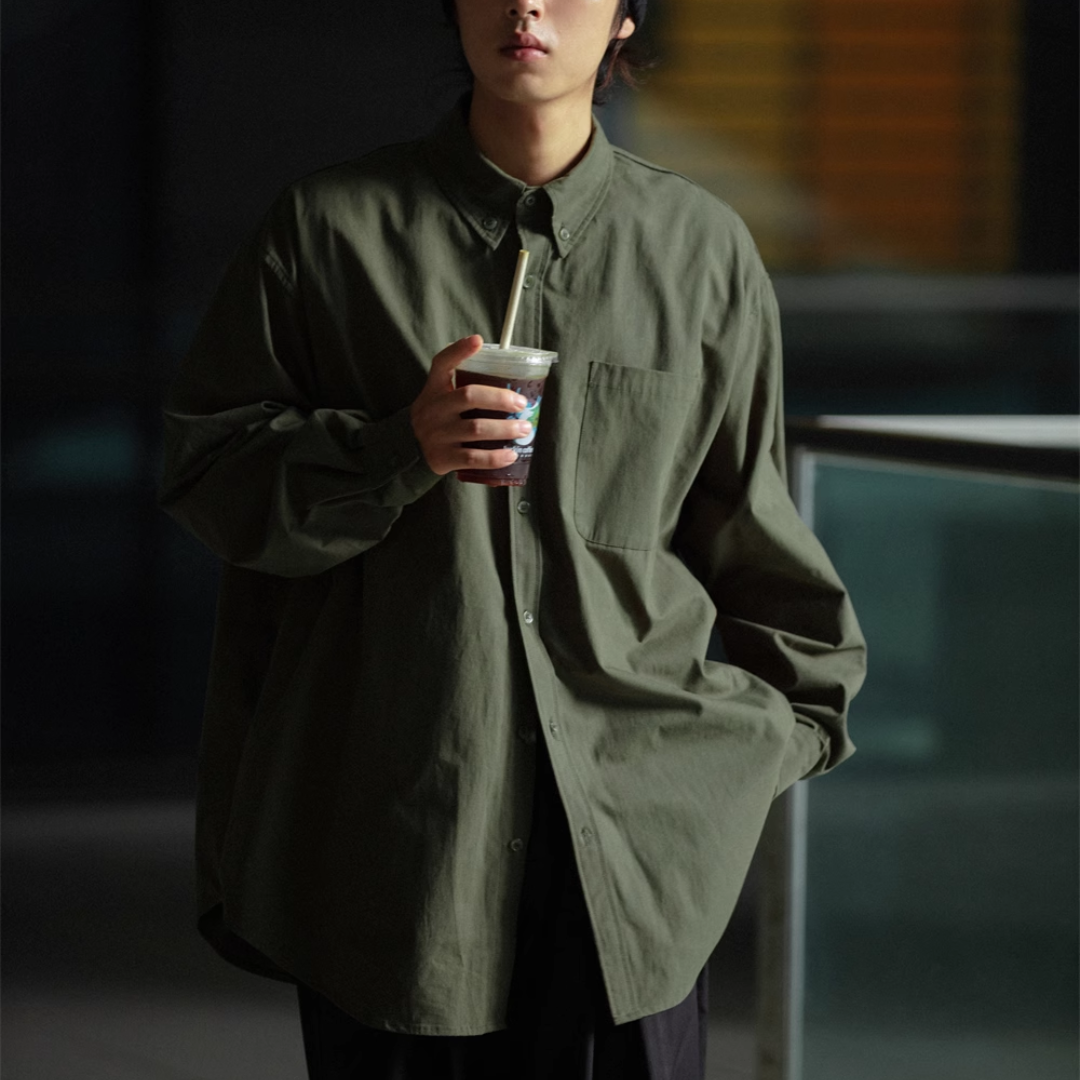 Oversized button-down long sleeve shirt A046