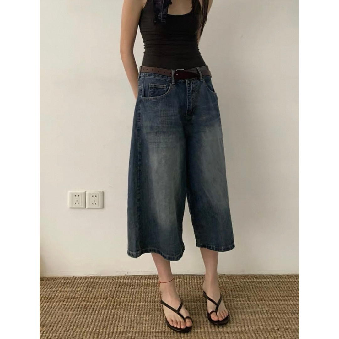 ヴィンテージウォッシュデニム ワイドクロップドパンツ N508