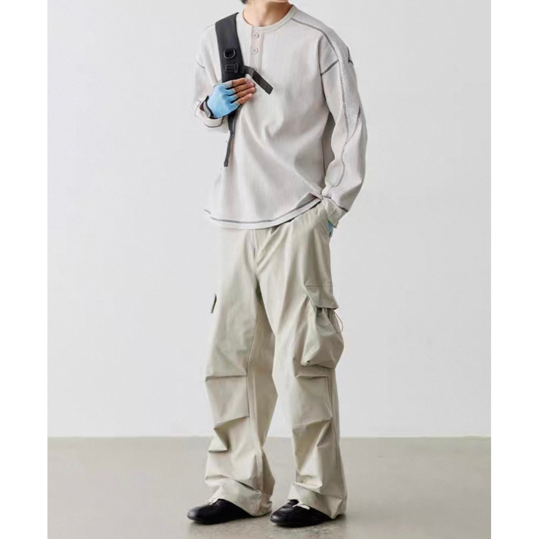ポリエステル ワッフルヘンリーネック 長袖Tシャツ N583