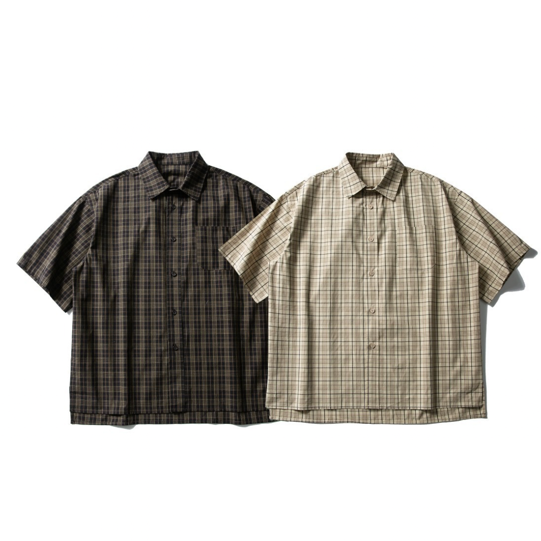 レトロチェック ポリエステル 半袖シャツ N438