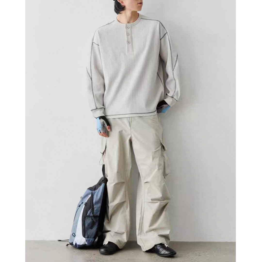 ポリエステル ワッフルヘンリーネック 長袖Tシャツ N583