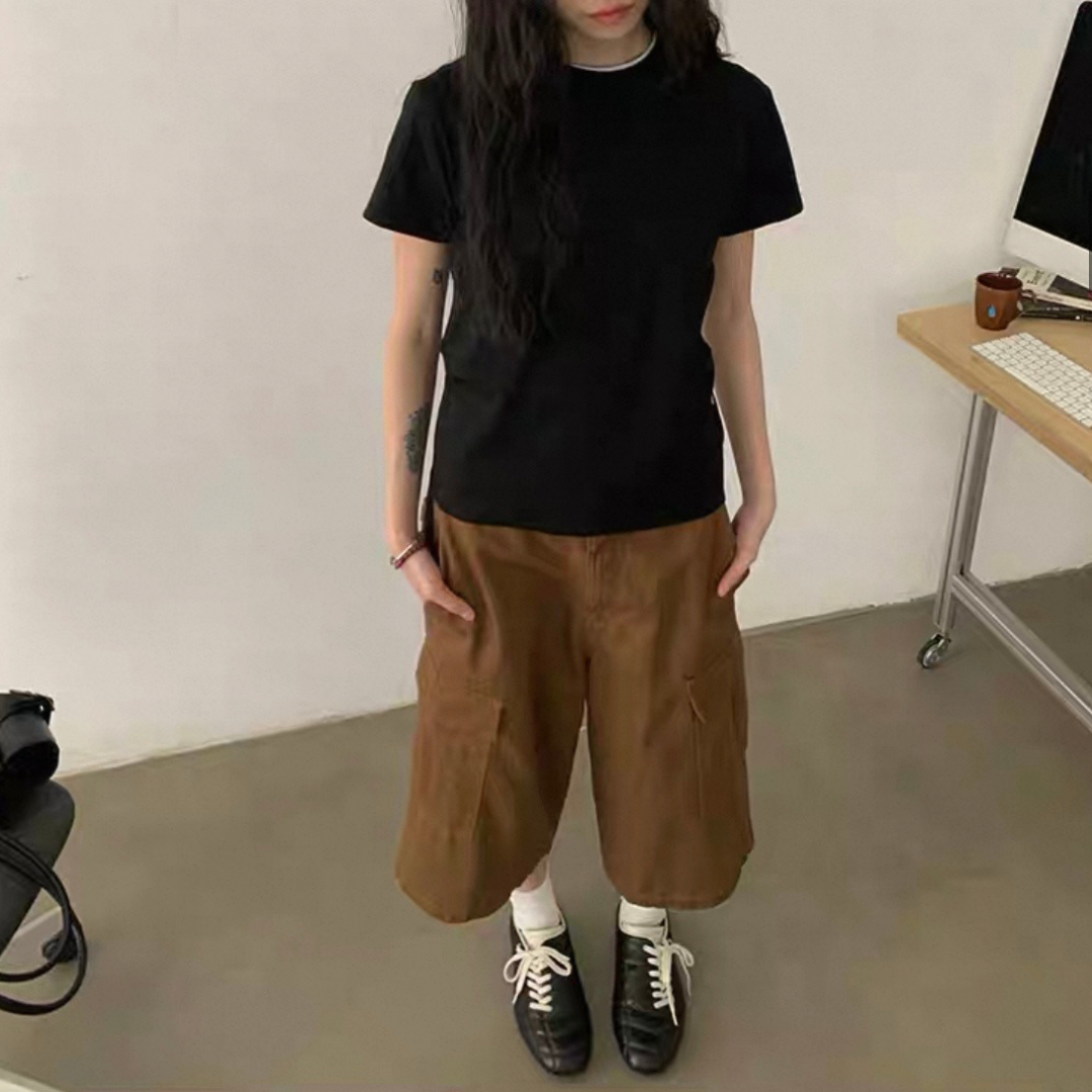 ミニヘリンボーン ワイド クロップドパンツN510