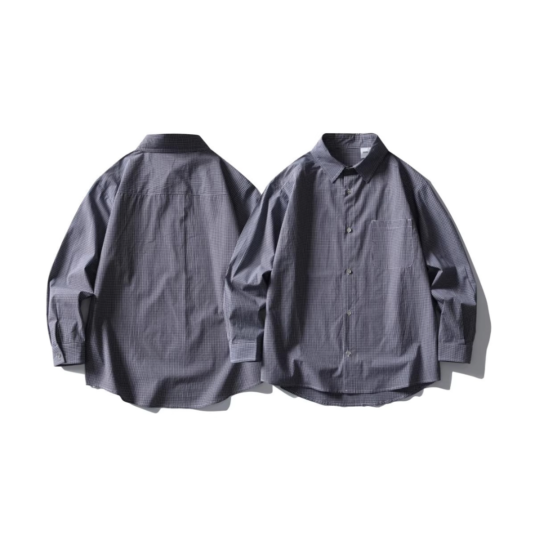 ミニマルネイビーチェック ブロードシャツ N1061