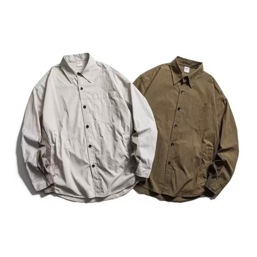コットンナイロン バイカラー ポケット付き シャツジャケット N1235