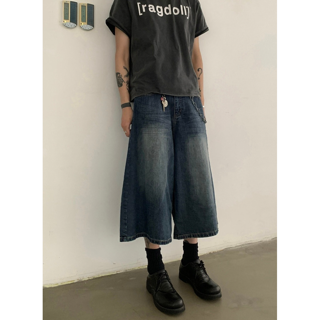 ヴィンテージウォッシュデニム ワイドクロップドパンツ N508