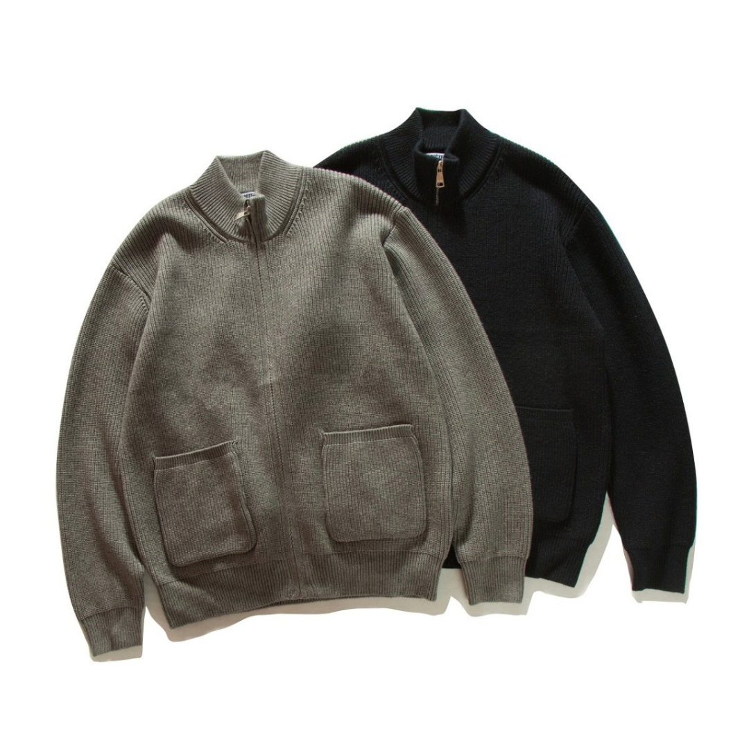 リブニット スタンドカラー ジップカーディガン N891