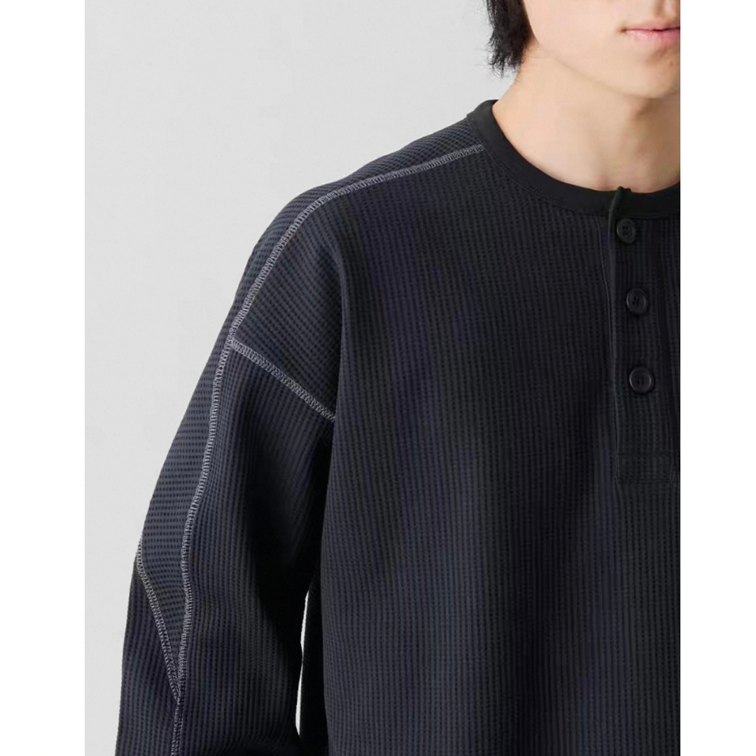 ポリエステル ワッフルヘンリーネック 長袖Tシャツ N583