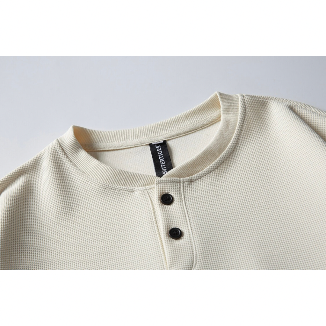 ストレッチポリ ワッフル ヘンリーネック 長袖Tシャツ N556
