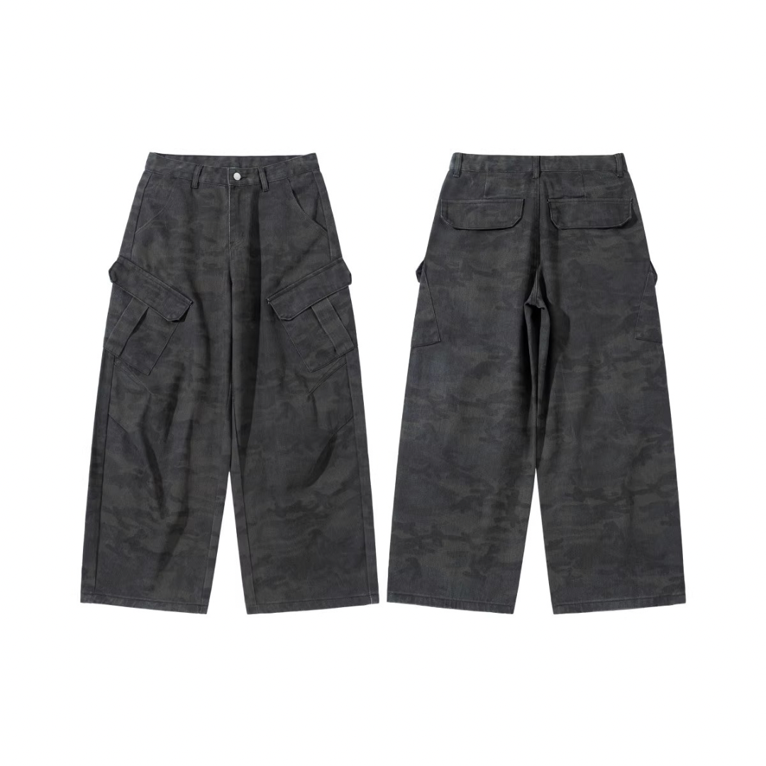 カモフラージュ ダーティウォッシュ ワイドパンツ N1057
