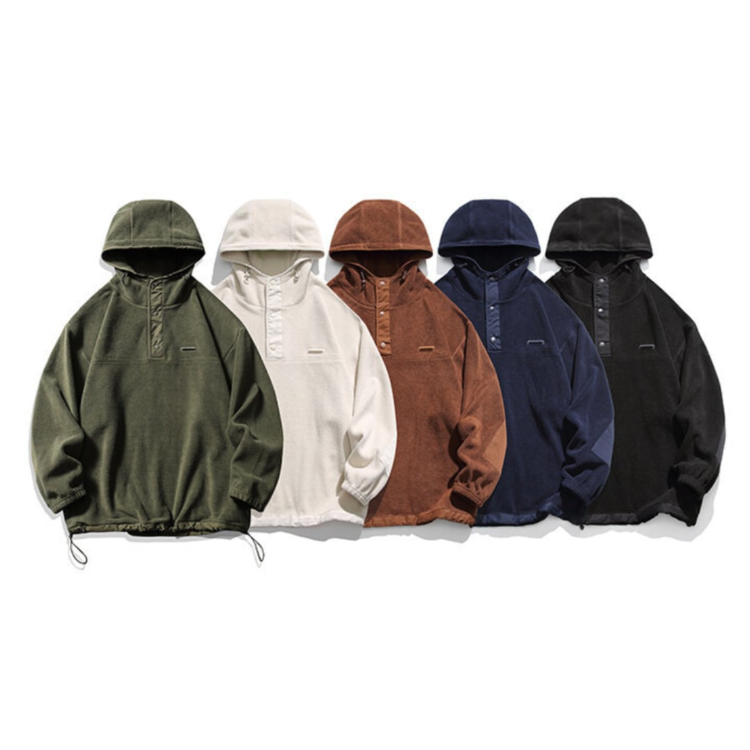 Half button fleece hooded pullover C245